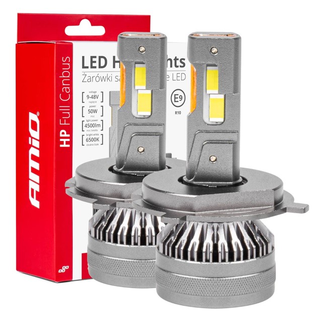 Żarówki LED H4 / H19 AMiO HP Full Canbus 12V 24V 50W (6500K, 4500lm)