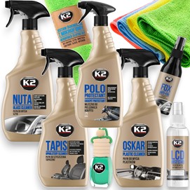 Zestaw kosmetyków samochodowych K2 do czyszczenia wnętrza (8 elementów)