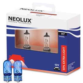 Żarówki H7 NEOLUX 50% Extra Light 12V 55W (50% więcej światła, homologacja ECE) + żarówki W5W Super White