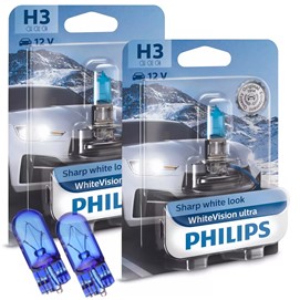Żarówki H3 PHILIPS WhiteVision ultra 12V 55W (3900K), 2 sztuki + żarówki W5W Super White