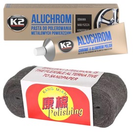 Zestaw K2 do polerowania i usuwania rdzy z aluminium, felg, metalu (K2 Aluchrom, wełna stalowa)