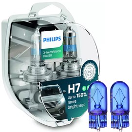 Żarówki H7 PHILIPS X-tremeVision Pro150 +150% 12V 55W + żarówki W5W Super White