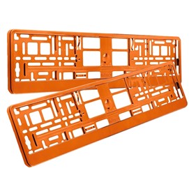 Metalizowane pomarańczowe ramki pod tablice rejestracyjne, do jednorzędowych tablic rejestracyjnych, zestaw 2 sztuk