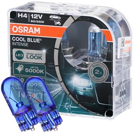 Żarówki H4 OSRAM Cool Blue Intense Next Gen 12V 60/55W (5000K) + żarówki W5W Super White