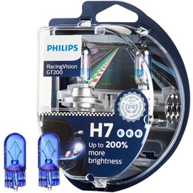 Żarówki H7 PHILIPS RacingVision GT200 12V 55W (o 200% jaśniejsze światło) + żarówki W5W Super White