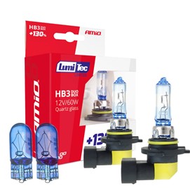Żarówki HB3 AMIO LumiTec Limited +130% 12V 60W (4300K) + żarówki W5W Super White