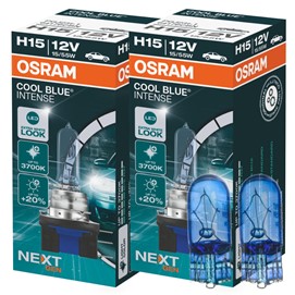 Żarówki H15 OSRAM Cool Blue Intense Next Gen 12V 15/55W (3700K) + żarówki W5W Super White
