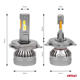 Żarówki LED H4 / H19 AMiO HP Full Canbus 12V 24V 50W (6500K, 4500lm)