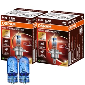 Żarówki H4 OSRAM Night Breaker 220 12V 60/55W (2 sztuki) + żarówki W5W Super White