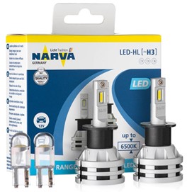 Żarówki LED H3 NARVA Range Performance LED 12/24V 19W (6500K) + żarówki LED W5W