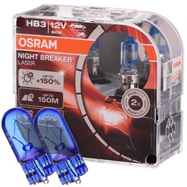 Żarówki HB3 OSRAM Night Breaker Laser Next Generation 9005 12V 60W + żarówki W5W Super White