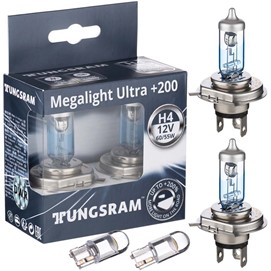 Żarówki H4 TUNGSRAM Megalight Ultra +200% 12V 60/55W + LED W5W