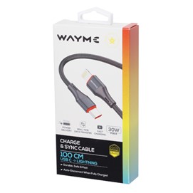 Kabel USB-C > Lightning do ładowania i synchronizacji, 30W, w oplocie z mikrofibry, 100 cm, WAYME