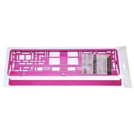Metalizowane różowe ramki do tablic rejestracyjnych, do jednorzędowych tablic rejestracyjnych, zestaw 2 sztuk + wkręty mocujące