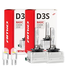 Żarniki D3S AMiO Basic 42V 35W 4300K (2 sztuki) + żarówki LED W5W