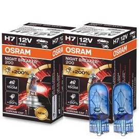 Żarówki H7 OSRAM Night Breaker 200 12V 55W (2 sztuki) + żarówki W5W Super White