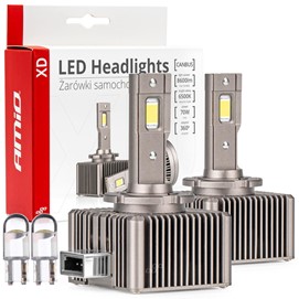 Żarówki LED D1S / D1R AMiO XD 70W (CANBUS, 6500K, łatwy montaż Plug & Play) + żarówki LED W5W