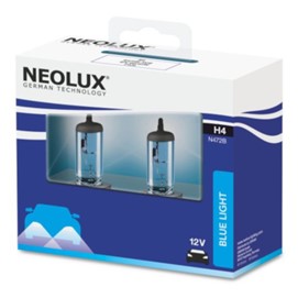 Żarówki H4 NEOLUX Blue Light 12V 60/55W (4000K - wygląd ksenonowy, niebieska powłoka, homologacja ECE)