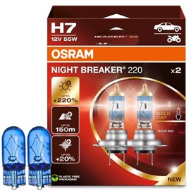 Żarówki H7 OSRAM Night Breaker 220 12V 55W + żarówki W5W Super White