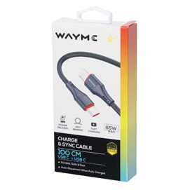 Kabel USB-C > USB-C do ładowania i synchronizacji, Power Delivery, 65W, w oplocie z mikrofibry, 100 cm, WAYME