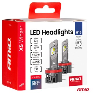 Żarówki LED H15 AMIO X5 Winger 12V 49W (CANBUS, 6000K, 4400lm)