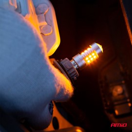 Żarówki LED AMIO PY21W BAU15s 12/24V 6.2W 24xSMD 3030 (canbus, pomarańczowe)