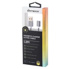 Kabel do ładowania i synchronizacji MYWAY oplot z mikrofibry 120cm USB - magnes neodymowy