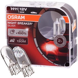 Żarówki H11 OSRAM Night Breaker Silver 12V 55W + żarówki W5W