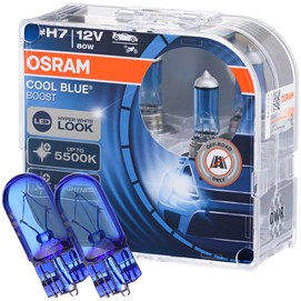 Żarówki H7 OSRAM Cool Blue Boost 12V 80W (5500K) + żarówki W5W Super White