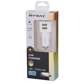 Ładowarka samochodowa MYWAY 12/24V, 2x USB 3.4A + kabel z wtyczką microUSB