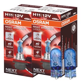 Żarówki H11 OSRAM Night Breaker Laser +150% 12V 55W + żarówki W5W Super White