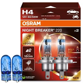 Żarówki H4 OSRAM Night Breaker 220 12V 60/55W + żarówki W5W Super White