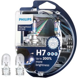 Żarówki H7 PHILIPS RacingVision GT200 12V 55W (o 200% jaśniejsze światło) + żarówki W5W