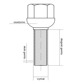 Śruby do kół i felg M12x1,5x24, kula, R12, klucz 17, 20 sztuk