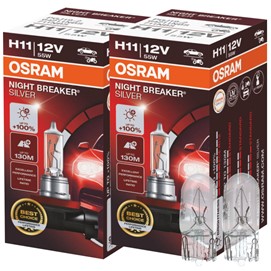 Żarówki H11 OSRAM Night Breaker Silver 12V 55W + żarówki W5W