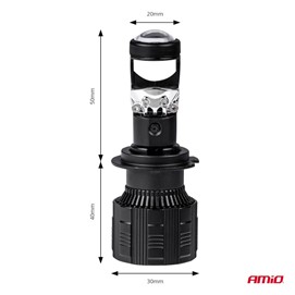 Żarówki LED H7 AMIO PL Lens 12/24V 60W (6000K, 3800lm, canbus, soczewka) + żarówki LED W5W
