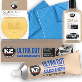 Zestaw K2 do usuwania rys z białego lakieru (K2 Color Max, Ultra Cut, aplikator, mikrofibry)
