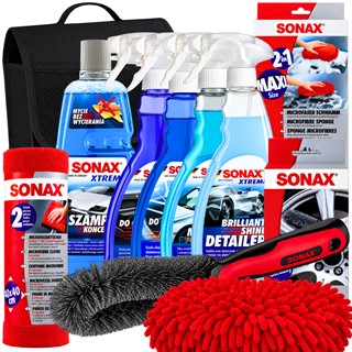 Zestaw kosmetyków samochodowych Sonax Xtreme do kompleksowego detailingu auta (lakier, wnętrze, szyby, felgi), 8 produktów + kuferek